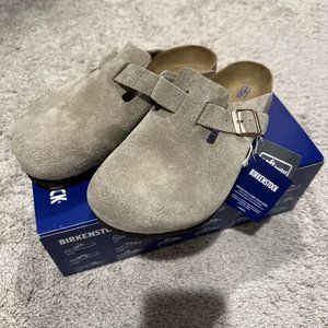 Birkenstock Boston Taupe Suede Slides Slippers Shoes NIB NWT
